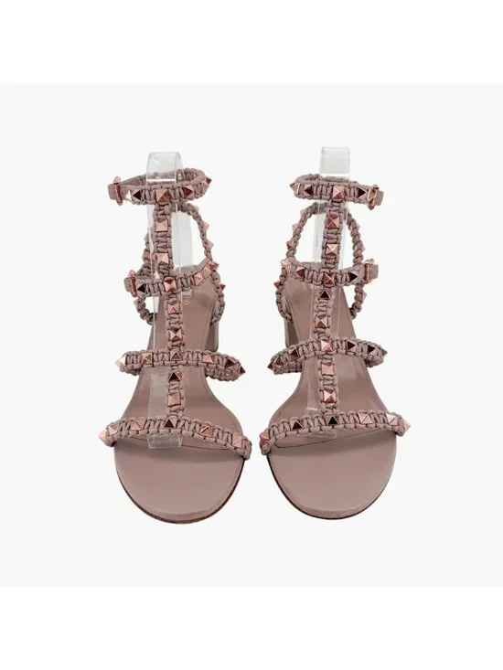 Valentino Garavani Rockstud Braided Caged Block Heel Sandals Beige Size 40 US 10 - Picture 2 of 15